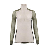 WoolNet Hybrid mockneck W's Beige Melange /Olive Night/Jet Black XS
