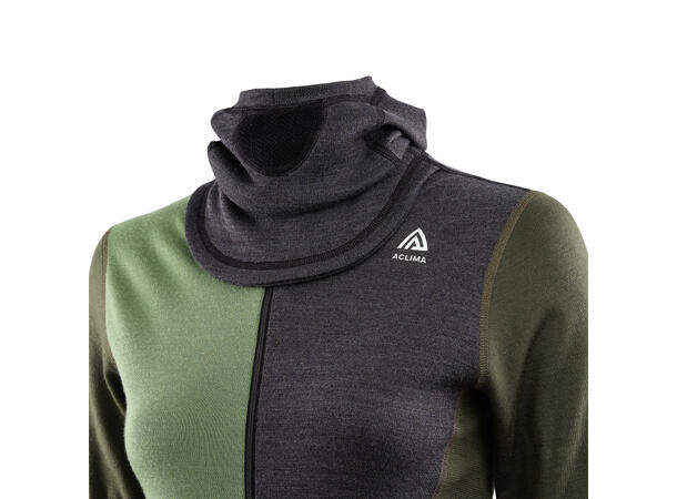 WarmWool hoodsweater w/zip W's Marengo/Olive Night/Dill XL