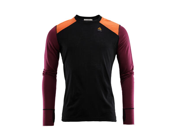 LightWool 140 reinforced crewneck M's Jet Black/Zinfandel/Orange Tiger S