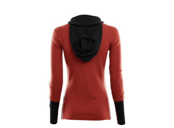 WarmWool Hood Sweater w/zip W Jet Black / Red Ochre / Cognac 2XL