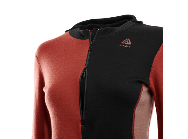 WarmWool Hood Sweater w/zip W Jet Black / Red Ochre / Cognac 2XL