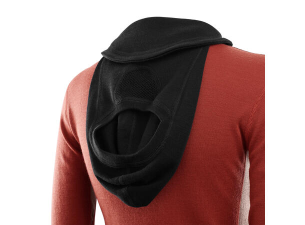 WarmWool Hood Sweater w/zip W Jet Black / Red Ochre / Cognac S