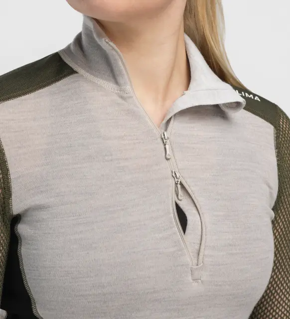 WoolNet Hybrid mockneck W's Beige Melange /Olive Night/Jet Black M 