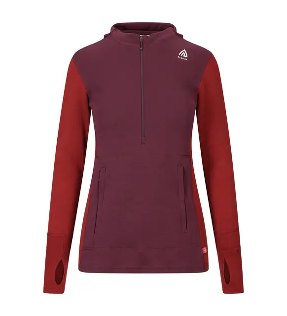 WarmWool Hoodsweater w/zip W's Fig/Red Dahlia XS 