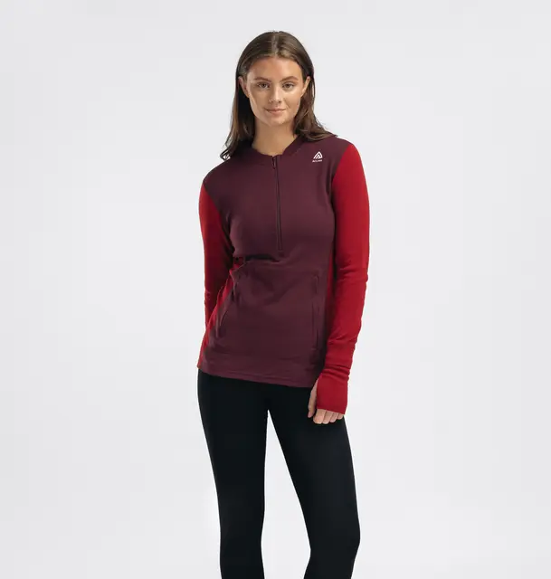 WarmWool Hoodsweater w/zip W's Fig/Red Dahlia XS 