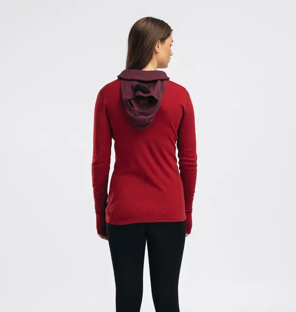 WarmWool Hoodsweater w/zip W's Fig/Red Dahlia XS 