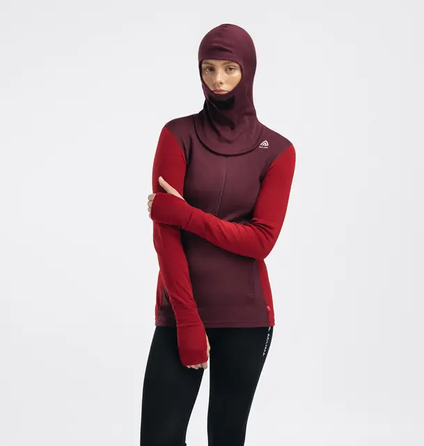 WarmWool Hoodsweater w/zip W's Fig/Red Dahlia XS 