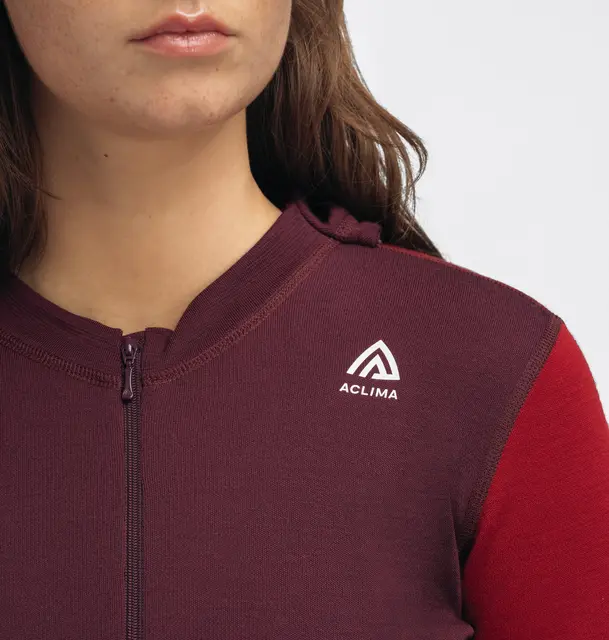 WarmWool Hoodsweater w/zip W's Fig/Red Dahlia XS 