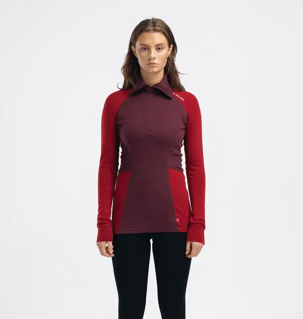 WarmWool polo W's Fig/Red Dahlia XS 