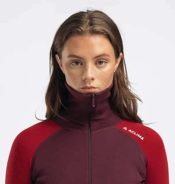 WarmWool polo W's Fig/Red Dahlia XS 