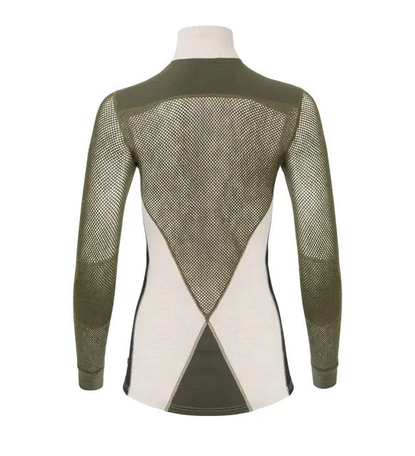 WoolNet Hybrid mockneck W's Beige Melange /Olive Night/Jet Black M 